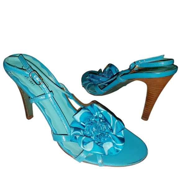 Coach Shoes - Coach Flower Pumps Strappy Turquoise Leather Stiletto Heels Womens 7B Teal Italy
